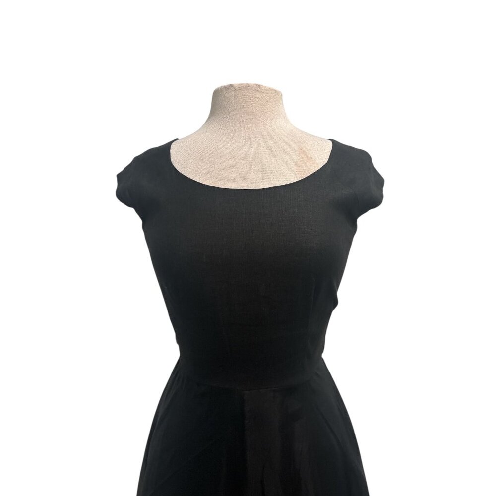 Elizabeth Wayman Black Silk Chiffon Midi Dress Tie Back USA Womens 2 - Picture 3 of 13
